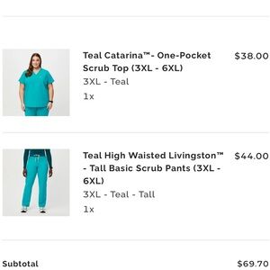 Figs Teal Catarina One-Pocket Scrub Top & High Waisted Livingston 3XL Tall Pants